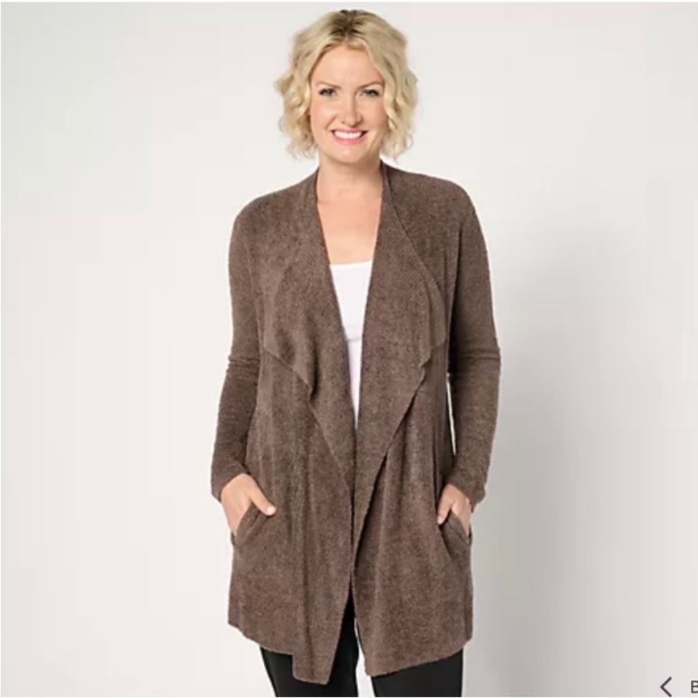 Barefoot dreams Cozychic brown asymmetrical open cardigan sweater XXS/XS